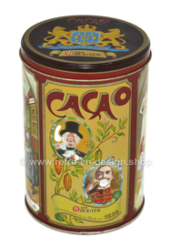 Lata de cacao vintage Van Houten 1828 con imágenes nostálgicas