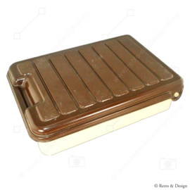 "Authentic Vintage Plastic 1970s Shoe Polish Box by Curver: Functional Nostalgia in Beige and Brown"