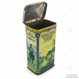 Vintage Kwatta cacaoblik ‘Olanda Cacao’ – Delftsblauw tegeltableau – 1900–1925