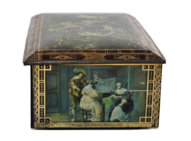 Vintage tin drum with paintings of Old Masters