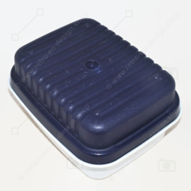Vintage Tupperware "Cracker Server" avec diviseur, en bleu foncé et blanc avec des taches