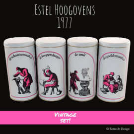 Set of four vintage storage tins from Estel Hoogovens, various crafts