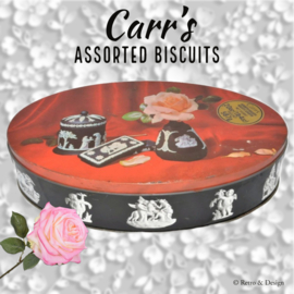 Carr's vintage oval tin with Wedgwood tableware and rose
