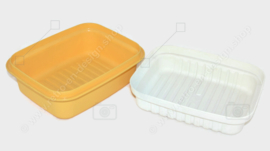 Vintage Tupperware Cracker Aufbewahrungsbox oder Käsebox in gelb und weiß