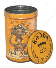 Vintage tin cocoa canister for 1 pound "Ka-Aba" plantation drink "tastes like chocolate" by N.V. Koffie Hag, Amsterdam