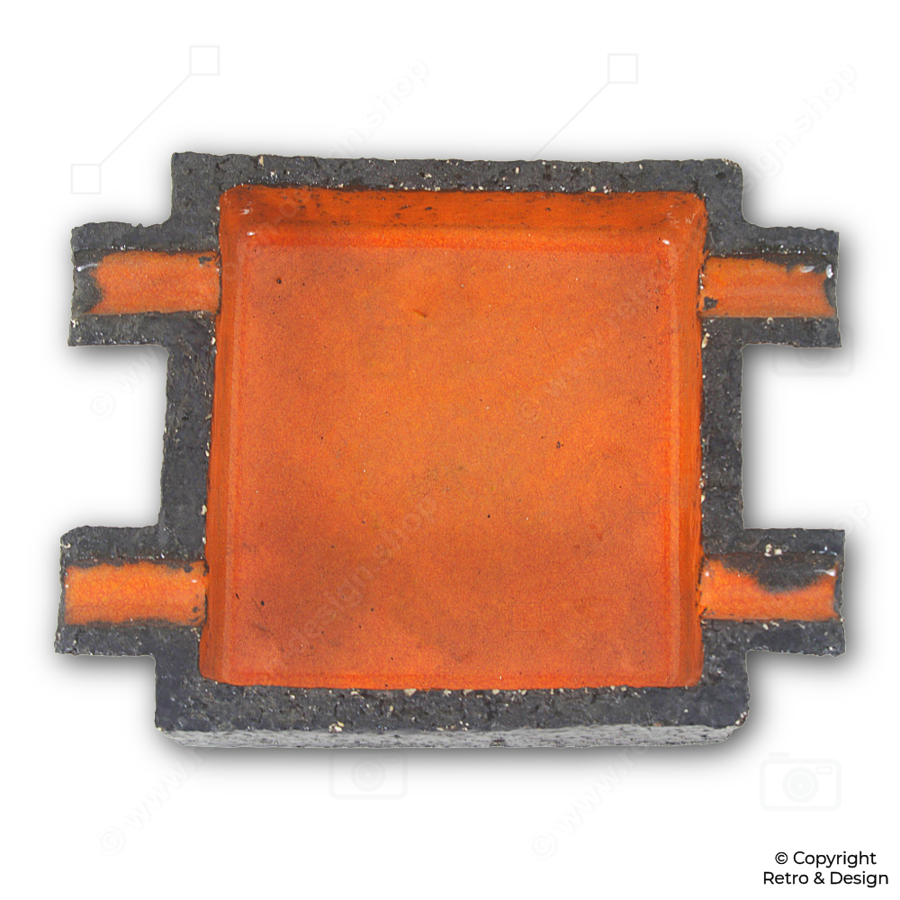Cendrier vintage en céramique, robuste, avec glaçure orange et chamotte brune