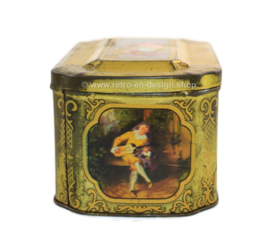 Caja de hojalata vintage con escenas románticas para el té De Gruyter