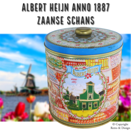 "Nostalgia: 125 años de Albert Heijn, la lata retro de jubileo con borde azul"