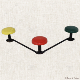 Wall coat rack in lacquered metal with three round hooks, French made from the 1950s - 1960s