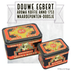 Conjunto vintage compuesto por un aroma de Douwe Egberts lata de cafe y caja de valor