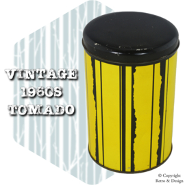 Boîte vintage Tomado - Jaune avec Rayures Noires. Un Morceau de Nostalgie pour la Maison