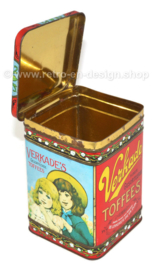 Vintage Blechdose "Feinste sortierte Toffees" von Verkade mit Mädchen, die Toffee essen