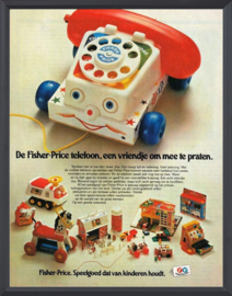 De originele vintage Fisher-Price "Chatter" Speelgoedtelefoon uit 1961