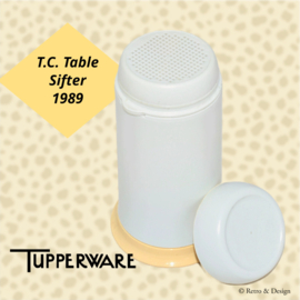 1989 Tupperware blanco vintage Azúcar glas o tamiz de harina con detalles amarillo