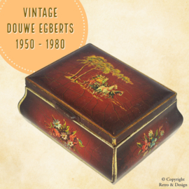 Red Vintage Belly-Shaped Tin with Carriage Decoration for Douwe Egberts