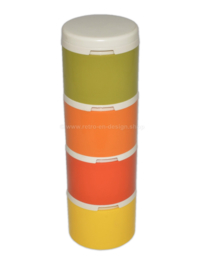 Vintage Tupperware spice tower, 1976. Consisting of four jars