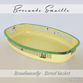 Bandeja de Pan Metálica Esmaltada Vintage – Blanco Crema con Borde Verde Reseda (Años 1950/1960)