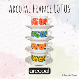 Arcopal Lotus soepkom in oranje/rood bloemmotief + schotel