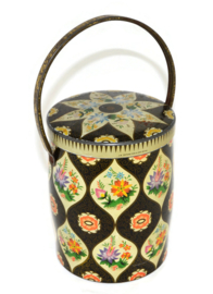 Vintage tin with handle and floral decoration 6 mb container made in Great Britain