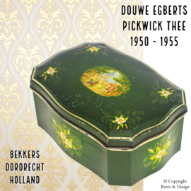 "Boîte à thé verte vintage Douwe Egberts (1950-1955) : Un héritage de Pickwick"