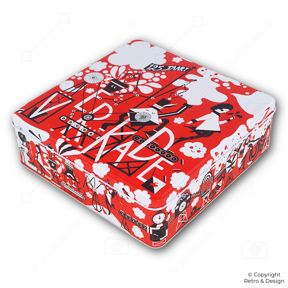 Lata de galletas Verkade 125 años – Hojalata vintage en rojo, blanco y negro (2011)