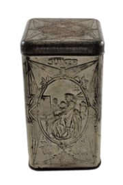 Silver-colored sugar tin made by De Gruyter with various images