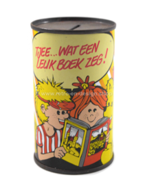 Blikken spaarpot "Nederlandse Boekenclub" Tjee... wat een leuk boek zeg!