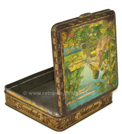 Square vintage chocolate tin by Baronie, Schiedam