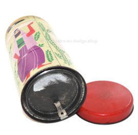 Coffee tin or canister made by Albert Heijn with images of coffee harvest