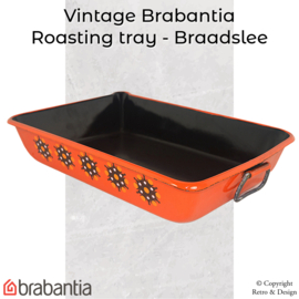 Heavy-Duty Vintage Enamelled Metal Brabantia Roasting Pan in Orange with Star Pattern