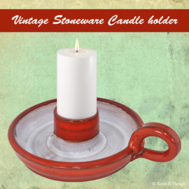 Vintage glazed earthenware candle holder in red and white