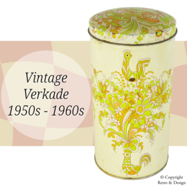 Boîte à biscuits vintage Verkade – Design néerlandais intemporel avec oiseaux et fleurs stylisés