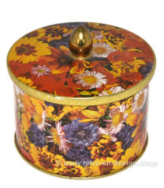 Boîte étain multicolore à pommeau et décor floral de soucis, marguerites, trèfle rouge et plus par Côte d'Or