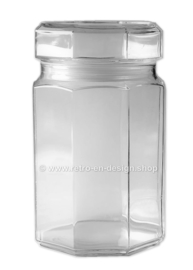 Glass storage jar with end cap made by Arcoroc France, Octime clear