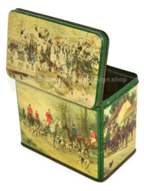 Vintage tea tin by 'De Gruyter' with images of an English fox hunt