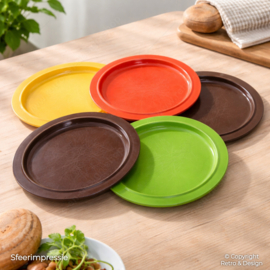 🟤🟢🟠🟡 Mepal (Rosti) Melamine Borden – Koen de Winter – Set van 5 – Jaren 70