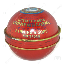 Red spherical metal box, in the shape of an Edam cheese ball by J. Laming & Sons, Rotterdam