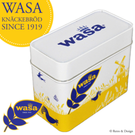 Vintage Blechdose in Gelb, Weiß und Blau von Wasa zum Aufbewahren von Crackern