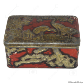 "Enchanting Vintage Tin from the 1940s-1950s: Japanese White Pine and Cranes in Relief"