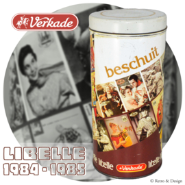 "Breng Nostalgie in uw Keuken: de Vintage Verkade Beschuitbus met Libelle Voorpagina's!"