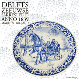 "Delft Blue Wall Plate - Zeeland Horse-Drawn Sleigh from 1839: Timeless Elegant Nostalgia"