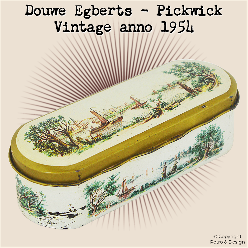Boîte à Cuillères à Thé Vintage Douwe Egberts (1954) – Doublure Rouge & Motifs de Voiliers