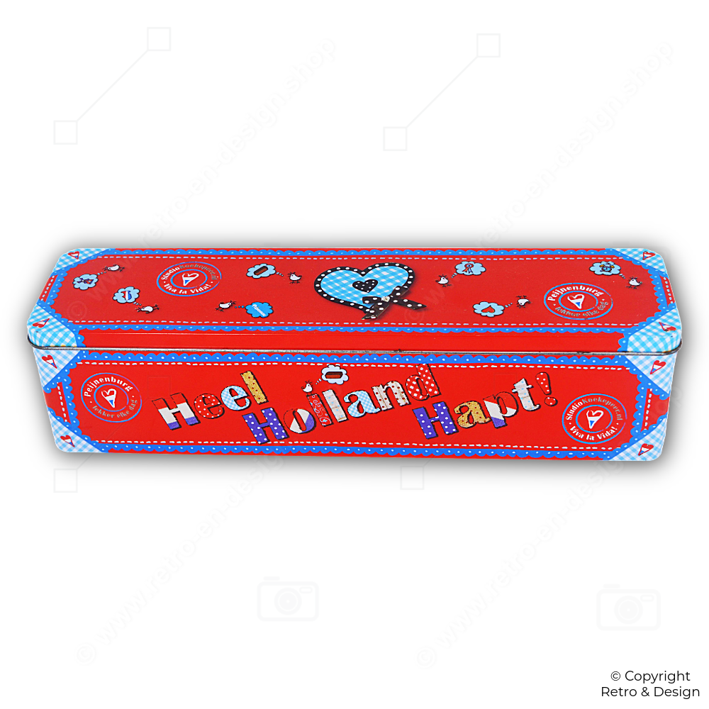 Lata de galletas Peijnenburg vintage – Studio Koekepeer ‘Heel Holland Hapt’ diseño holandés en rojo brillante