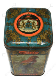 Vintage candy tin for toffees (Fudge) by Van Melle with various images of ornamental birds such as the Bird of Paradise, Ara and Peacock