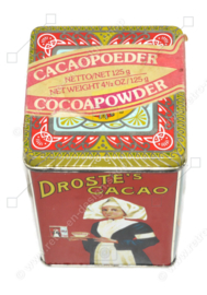 Vierkant vintage cacaoblik met los oversluitdeksel, "Droste's Cacao", Twee Haarlemse Meisjes