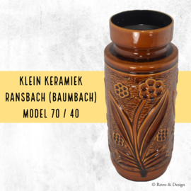 Tall brown glazed earthenware floor vase with floral pattern no. 70/40 by Klein Keramiek