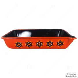 Heavy-Duty Vintage Enamelled Metal Brabantia Roasting Pan in Orange with Star Pattern