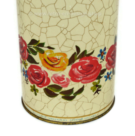 Cream-coloured biscuit tin with flowers and crackle motif by VERKADE