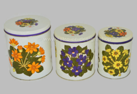 Vintage set van drie nestbare blikken met bloemendecor