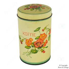 Vintage Cylindrical Coffee Storage Tin with Floral Decoration